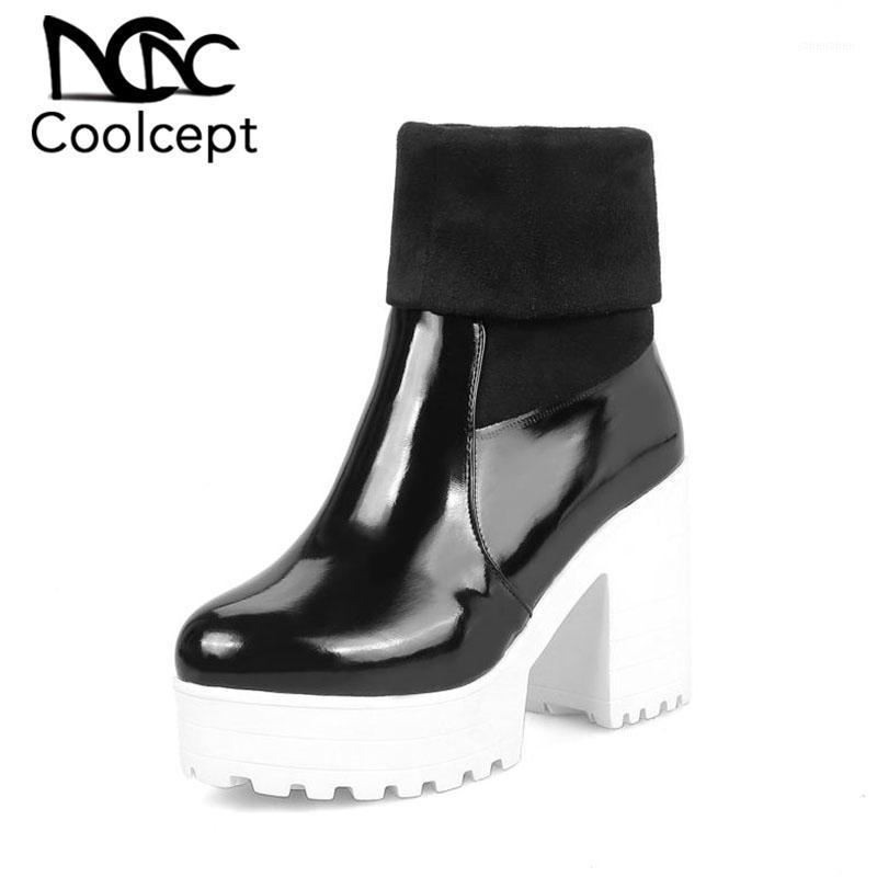

CoolCept Women High Quality Platform Mid Calf Boots Square Heels Daily Sexy Black Short Boots Winter Female Footwear Size 34-431