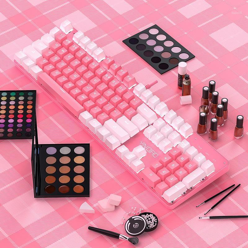 

Gaming Mechanical Keyboard with Punk Round Retro Keycaps USB Wired Mechanical Keyboard Green Switch for Girl's E-sport Gaming1