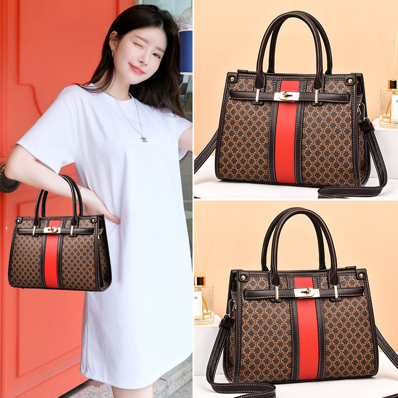 

Wholesale factory ladies shoulder bags elegant atmospheric stripes Tote bag horizontal large capacity leather handbag printed leathers backpack, Coffee21-5521