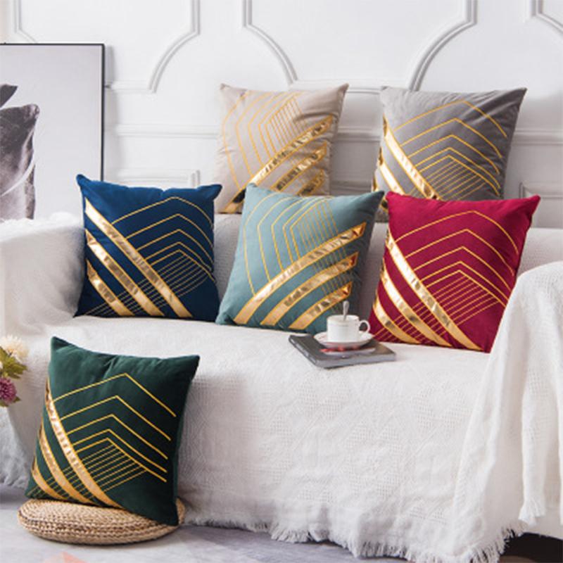 

Warm Pillow Cushion Cover Gold Luxury New Home Bronzing Thick Velvet Year Decoration 45x45cm, Red