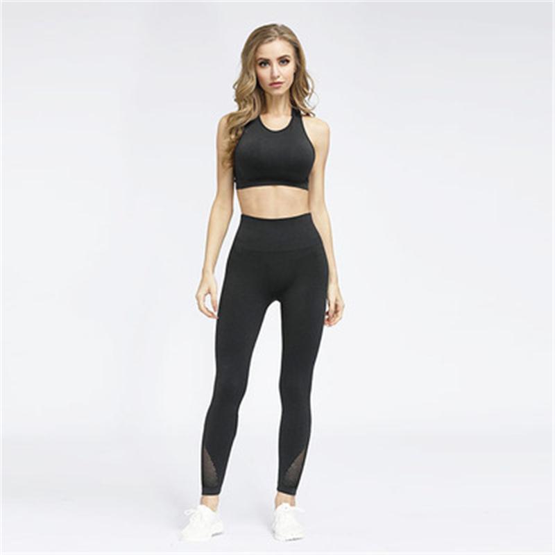 

Women Seamless Yoga 2Pcs Sets Fashion Trend Sports Bra High Waist Leggings Sportswear Designer Female New Fitness Skinny Running Tracksuits, Black