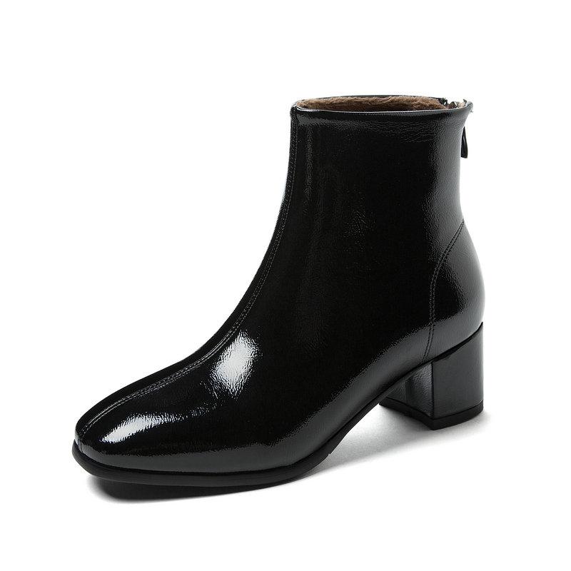 

2021 New Square Heel Fashion Ankle Boots PU Leather Women Shoes Autumn Winter Square Toe Zipper Women Short Boots Size 34-43, Beige