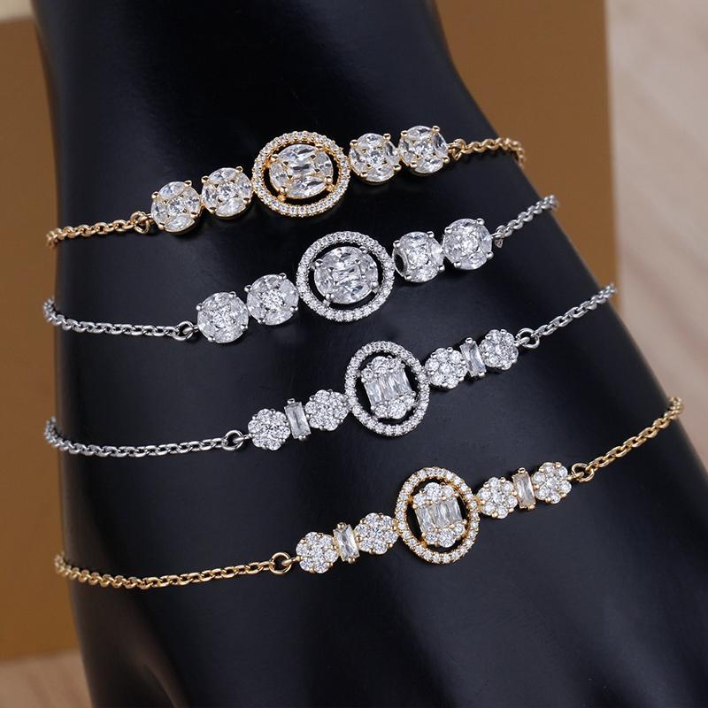 

Bride Talk Charm Copper Baguette Zircon Chain & Link Korean Style Bracelet Women Fashion Rose Gold Jewelry Party Birthday Gift