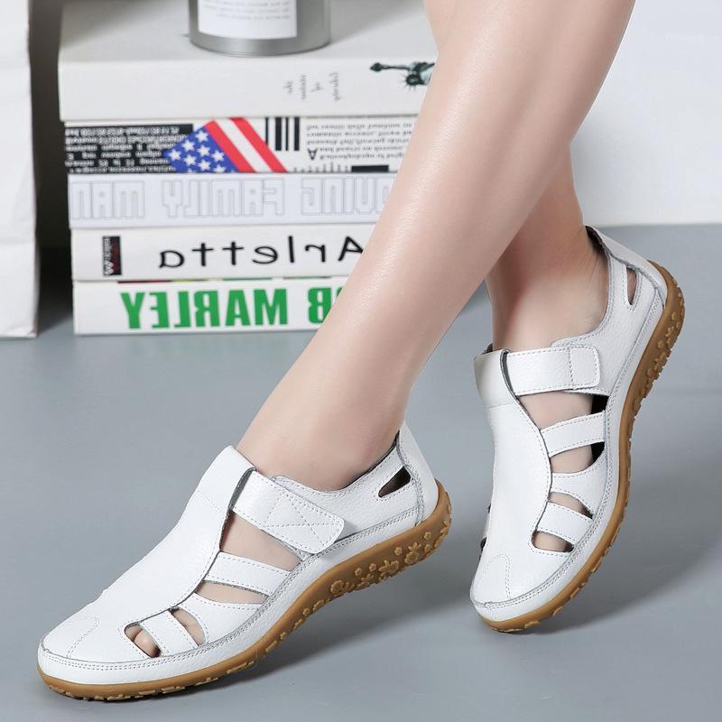 

Women Breathable Sandals Spring Summer Flat Hollow Out Ladies Shoes Buckle Non-slip Solid Color Women's Sandals Beach Shoes1, White