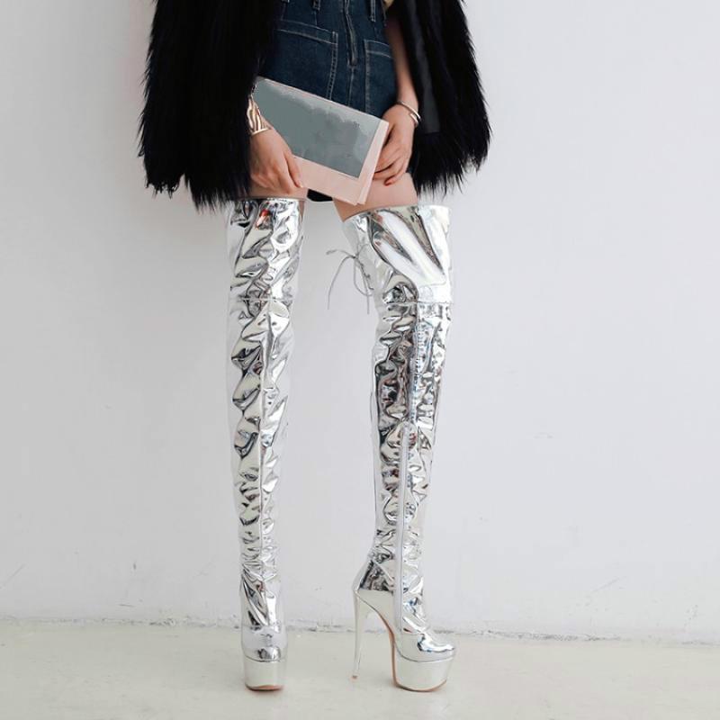 

DEAT 2020 New Autumn And Winter Fashion Casual Over The Knee High Boots High Heels Waterproof Platform Women Boots SG923, Silver