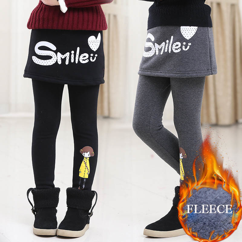 

leggings for Girls winter pants kids pants girls leggings warm false two pieces fleece pantskirt children divided skirt trousers LJ201019