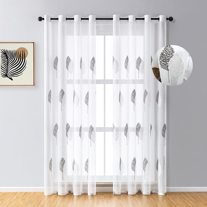 

Embroidered Gray Color Sheer Curtains for Living Room Tulle in Kitchen Voile Curtains for Bedroom Window Sheer Drapes European