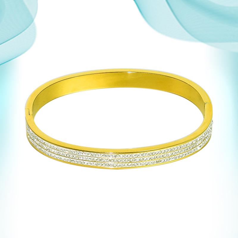 

Bangle Bracelet For Women Golden Plated Copper Jewelry Three Rows Of Full Diamond Round Shape Fashion Daily Accessories Wedding