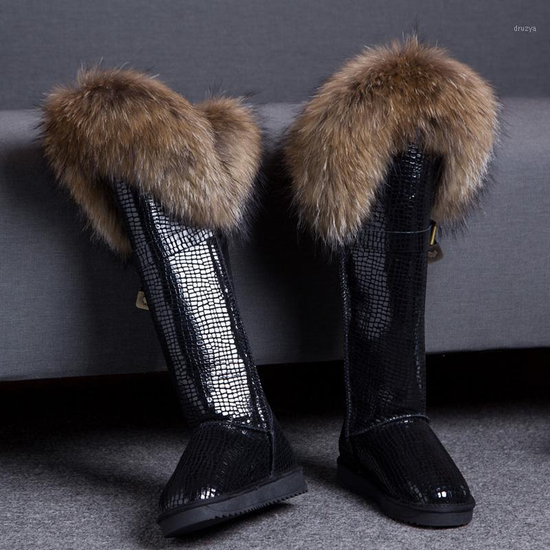 

Women's Winter Snow Warm Fur Lining Real Fur Trim Suede Leather Knee High Boots Thick 12Colors Flats Shoes New A13151