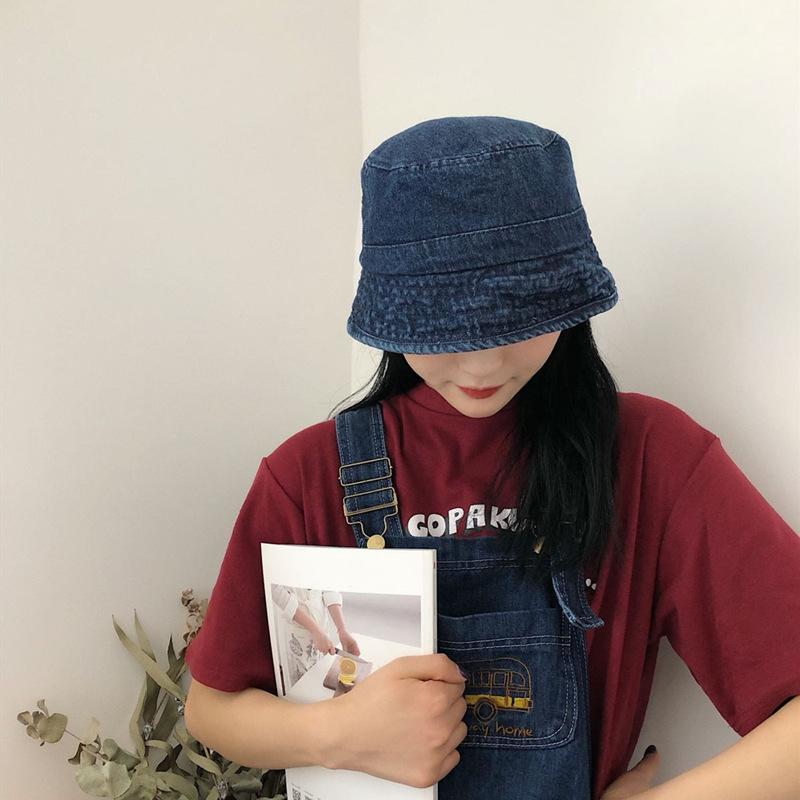 

2020 Hat women female bell fisherman hat Japanese simple casual cowboy bucket student Korean spring summer basin caps male, Dark cowboy