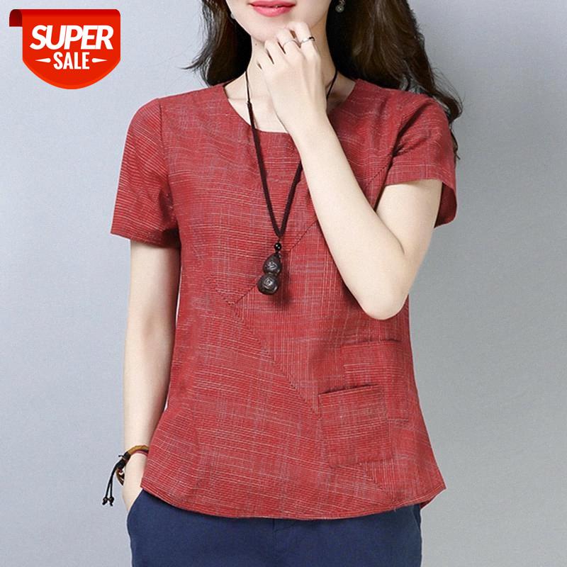 

New Summer Tops For Women Short Sleeve Vintage Cotton Shirt Tops Women Plus Size Solid Casual Blouse Blusas De Mujer 2127 #eH1q, White