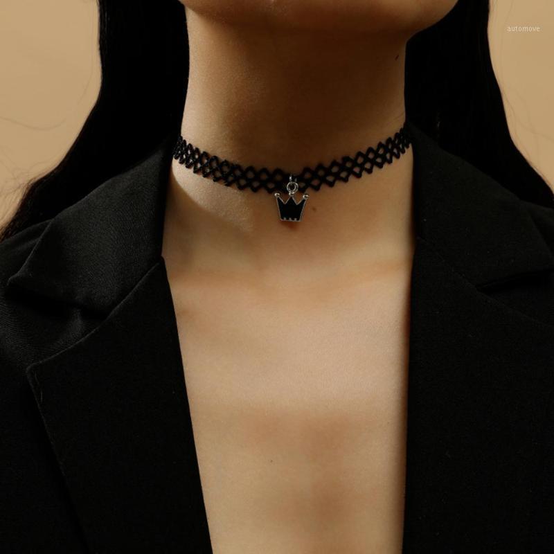 

Fashion Gothic Victorian Tassel Tattoo Choker Necklace Lace Pendant Black Crown Collar Vintage Women Wedding Jewelry1