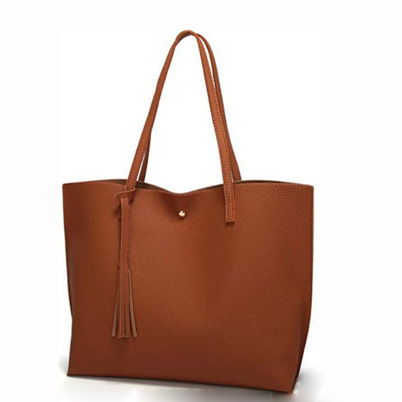 

Women Shoulder Bags tassel Fringe Solid Color Handbag Large Capacity Leather Shopping Shoulder Tote Handbags Bags Hasp Bag, Dark grey