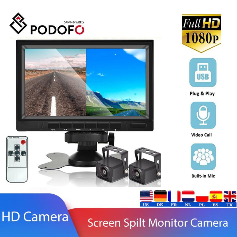

Cameras Podofo 1080P HD DVR Screen Split Monitor Waterproof Car Rear View Backup Reversing Camera With Night Vision For Truck Trailer