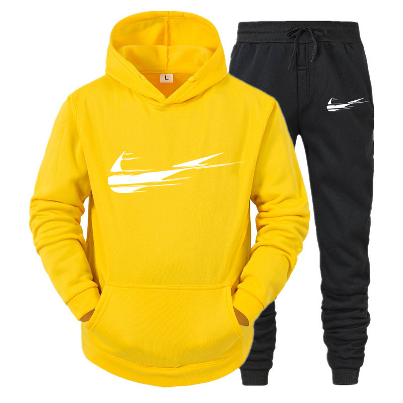 

Sweatpants And Hoodie Set Tracksuit Men Hooded Sweatshirt Pants Pullover Hoodie Sportwear Suit Casual Men Clothes, Red