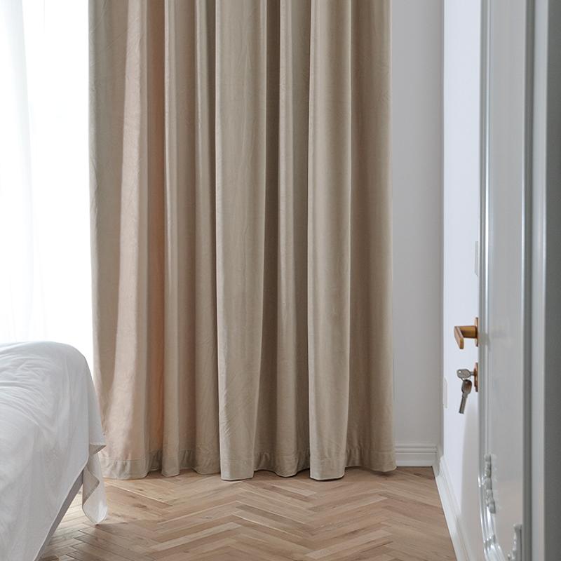 

French Luxury Velvet Modern Fresh Light Beige Living Room Bedroom Living Room Curtains, Tulle