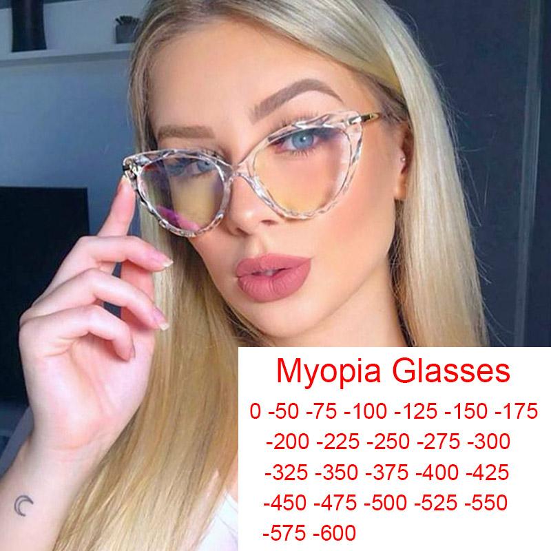 

Finished Myopia Glasses Anti Blue Light Vintage Cat Eye Eyeglasses For Women Short Sight Eyewear Prescription 0 to +6.0 Computer