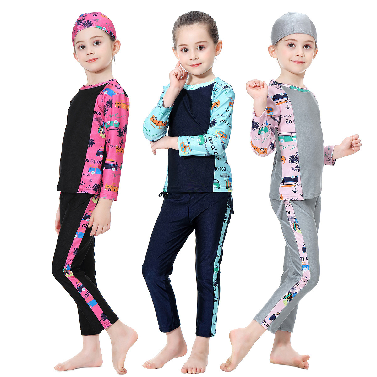 

Arab Girls Muslim Swimwear Islamic Children three-piece Suits Modest Swimsuits Islam Beach Wear Hijab Swimming Diving Burkinis WE21, White