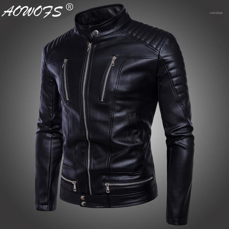 

Men's Leather & Faux AOWOFS Est British Motorcycle Jacket Classic Design Multi-zippers Men's Locomotive Jackets Bomber Coat1, Black