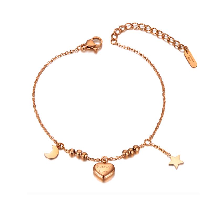 

Romantic Stainless Steel Love Heart Star Moon Charm Bracelets For Girls Bohemia CZ Crystal Chain Link Bracelet B20045
