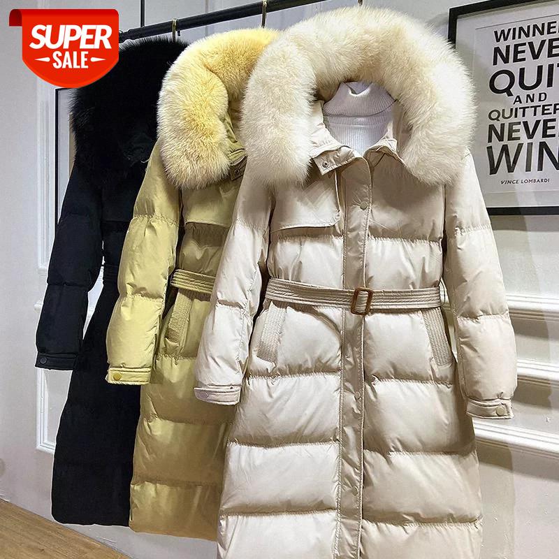 

90% White Duck Down Jacket 2020 Women Winter Jacket Long Thick Coat Women Hooded Down Parka Warm Female Clothes with fox neck #Eb9Q, Black;brown