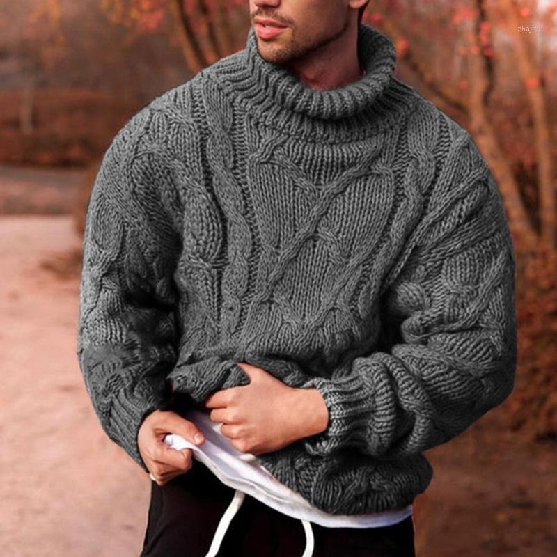 Pull grande taille hommes col roulé épais chaud hommes pulls laine Pull haut col roulé décontracté mâle Sweter Pull Homme noir