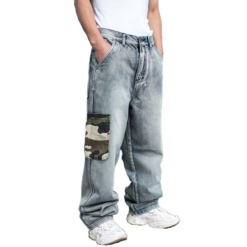 

New Fashion Hiphop Harem Jeans Men Casual Plus Size Loose Baggy Trousers Straight Streetwear Patchwork Denim Pants Male Clothing, Blue