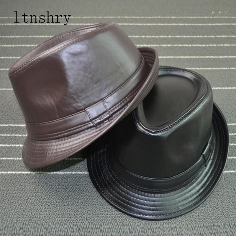 

2020 Solid color Leather Man's hat Wide Brim Stetson Fedoras British Hats For Men/Women Gentman Black Fitted Jazz Hip- Gorras1