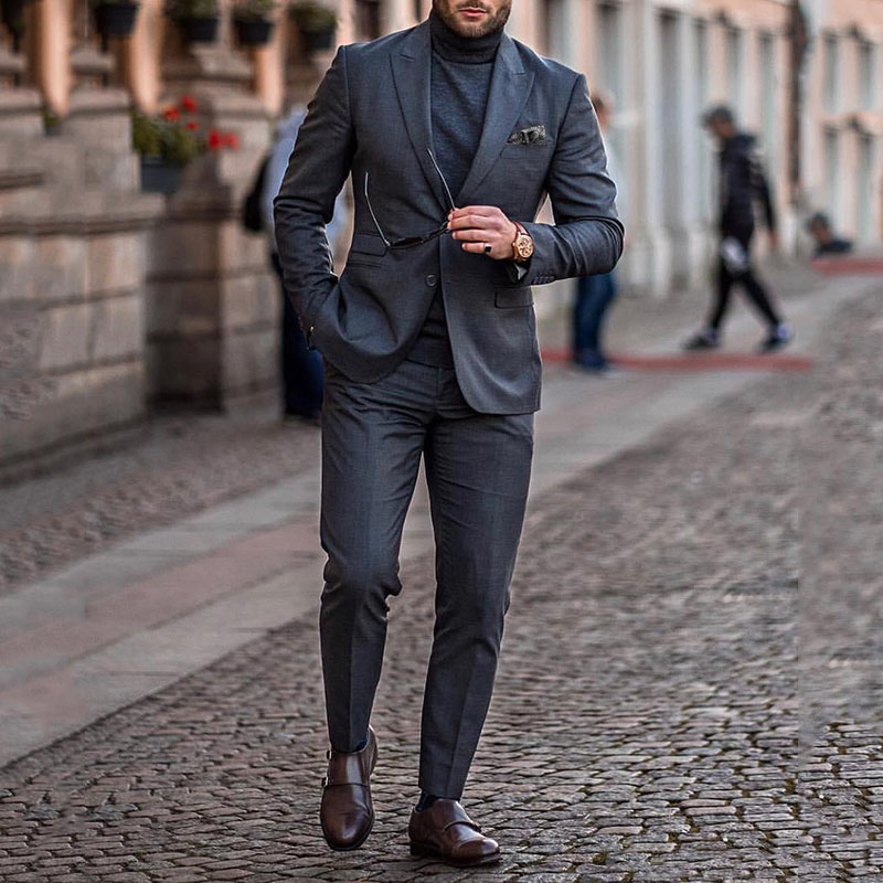 

Classic Two Pieces Men's Wedding Tuxedos Formal Bridegroom Suits Best Men Groom Tuxedos Suits Custom Made Business Men Work Suit, Gray