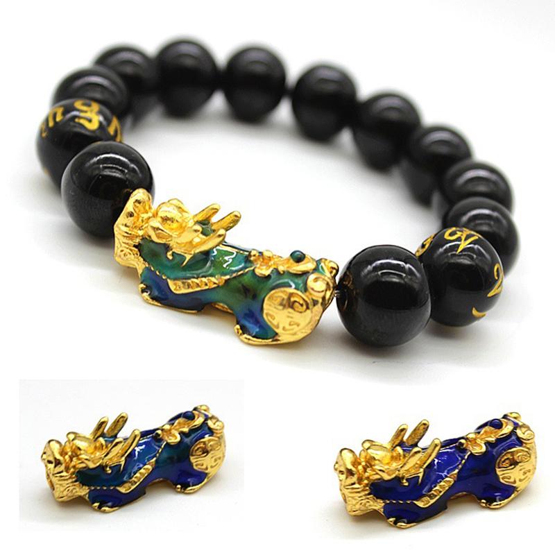 

Feng Shui PIXIU Black Beads Bracelet PIXIU Discoloration Changing Wealth Good Luck Bracelet Beads For Jewelry Making Unisex HQD
