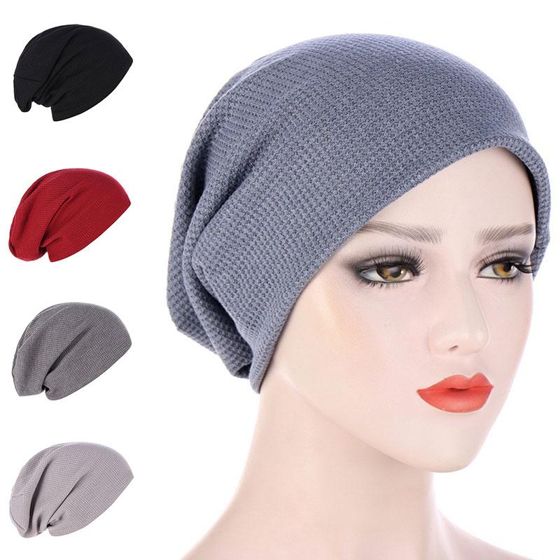 

Muslim Turban Pure Color Full Cover Inner Hat Caps Ready To Wear Women Head Scarf Under Bonnet Sleep Hat Night Cap, Dark grey