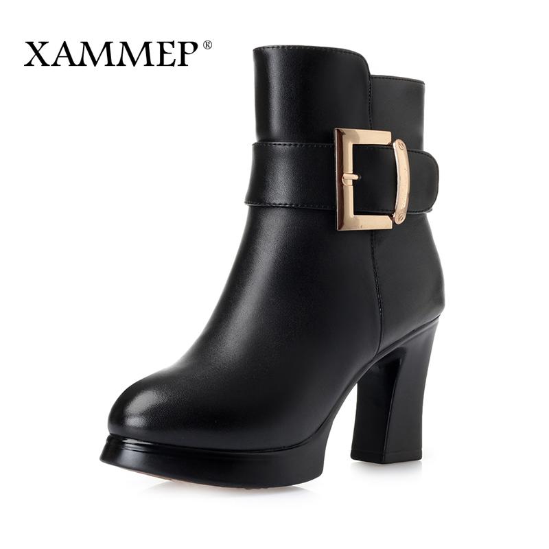 

Women Winter Shoes Women Genuine Leather Natural Wool Boots Plush Ankle Boots Brand Shoes High Quality Platform Xammep