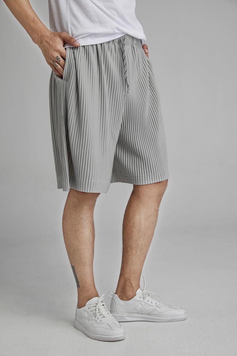 

MIYAKE Pleated Basketball Hip-hop Casual Loose Lace-up Shorts Men, White;black
