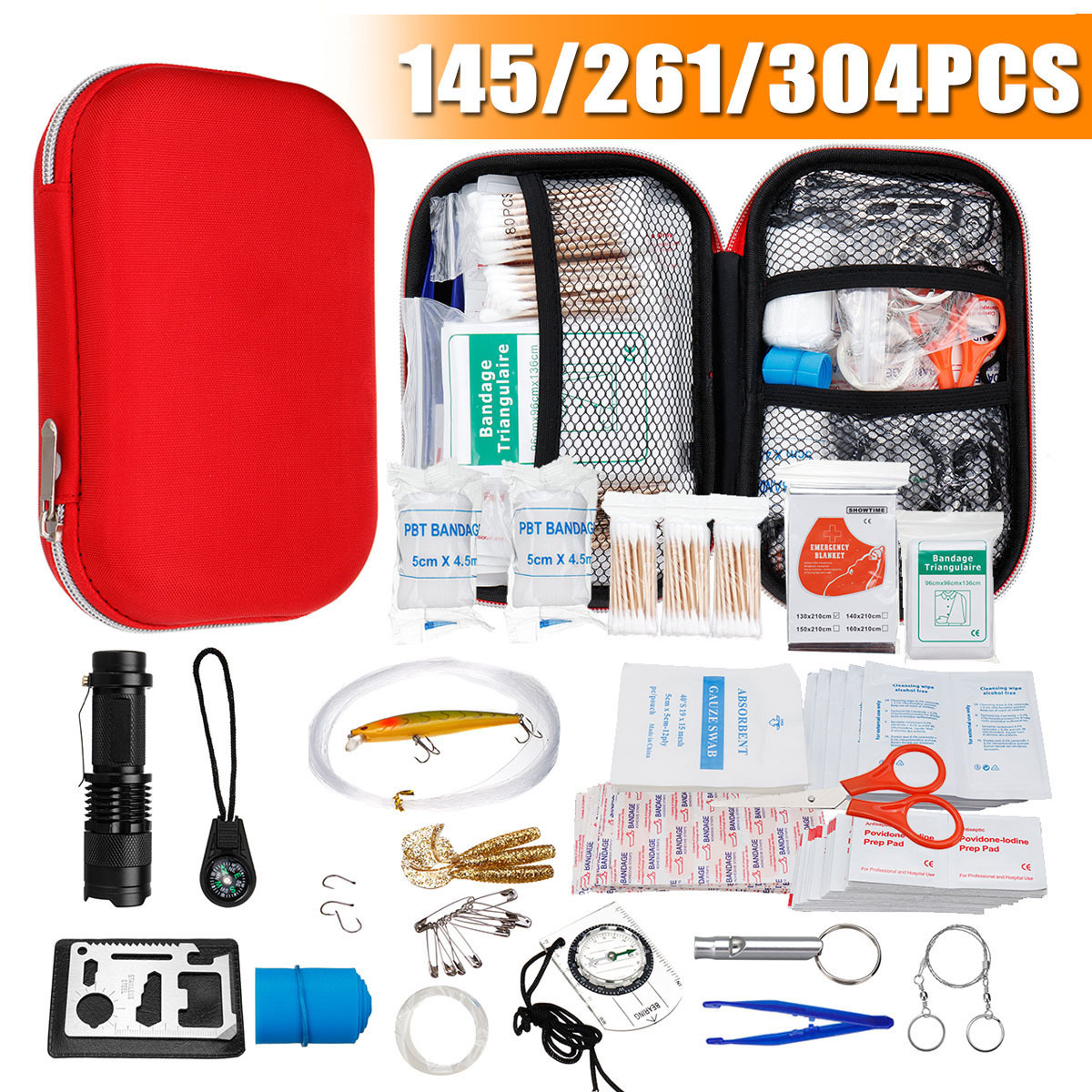 

145/261/304 Pcs First Aid Bag Kit Camping Hiking Car Portable Outdoor Medical Emergency Kit Treatment Pack Survival Rescue Box Y200920, 145pcs