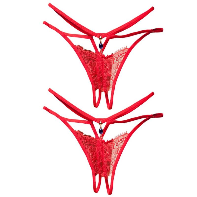 

2Pcs Sexy G-String Women Thong Panties Solid G String T-Back Briefs Transparent Low-rise Briefs Panties Thong Womens Underwear, Wine red