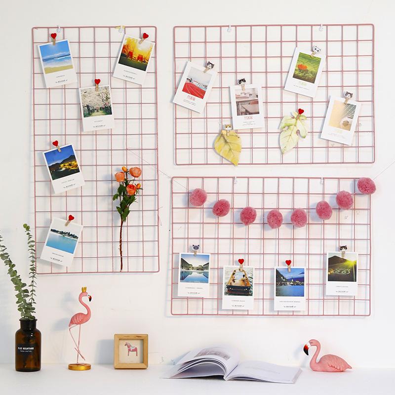 

Metal Mesh Grid Storage Rack DIY Decoration Photo Frame Shelves Wall Hanging Postcards Art Display Storage Holder Organizer