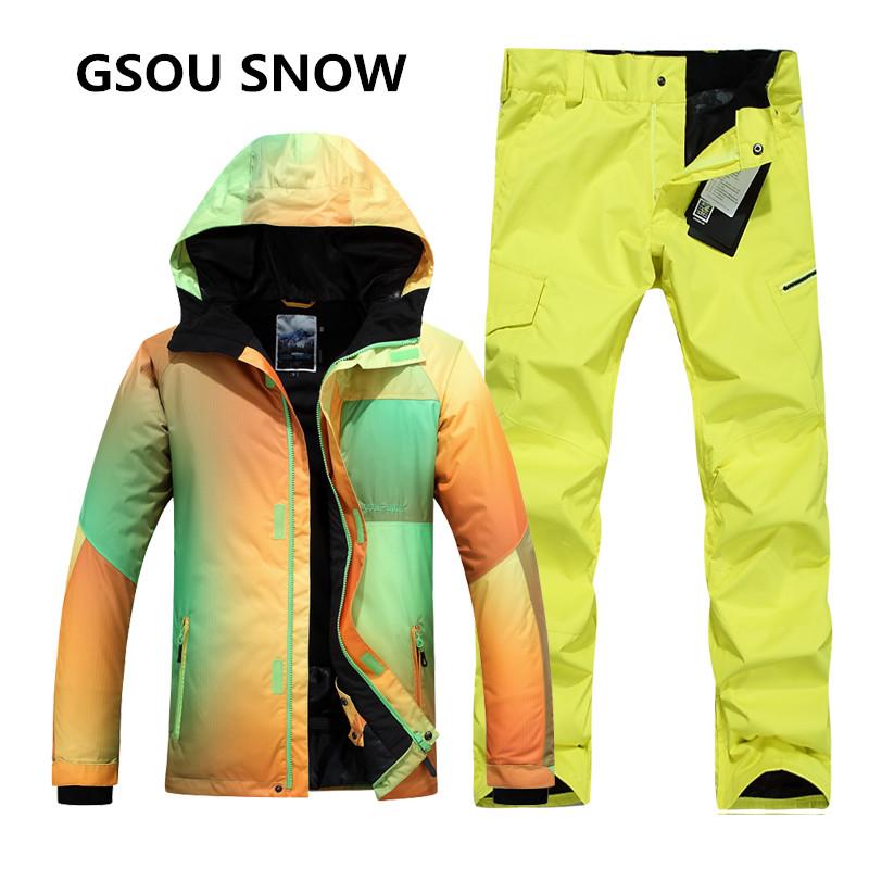 

GsouSnow double plate single board ski suit male suit outdoor wind proof and waterproof thermal insulation clothing gradient co, Gold