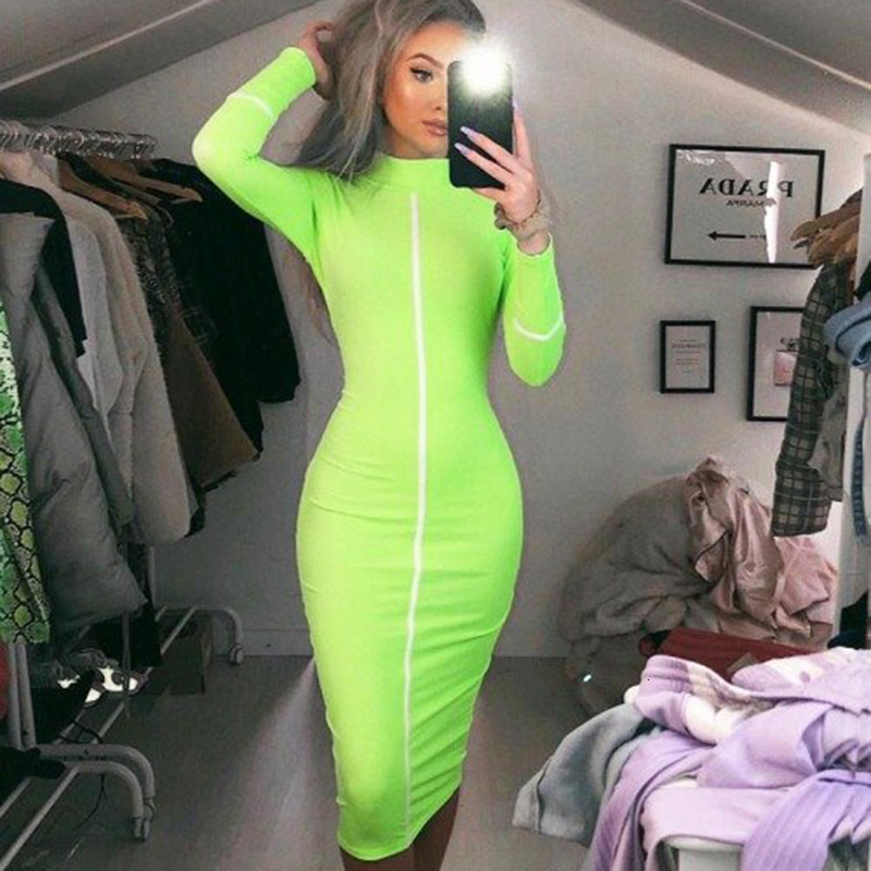 

2021 New Turtleneck Bandage Autumn Winter High Elasticity Robe Sexy Office Lady Women Streetwear Midi Bodycon Es Juk0, White