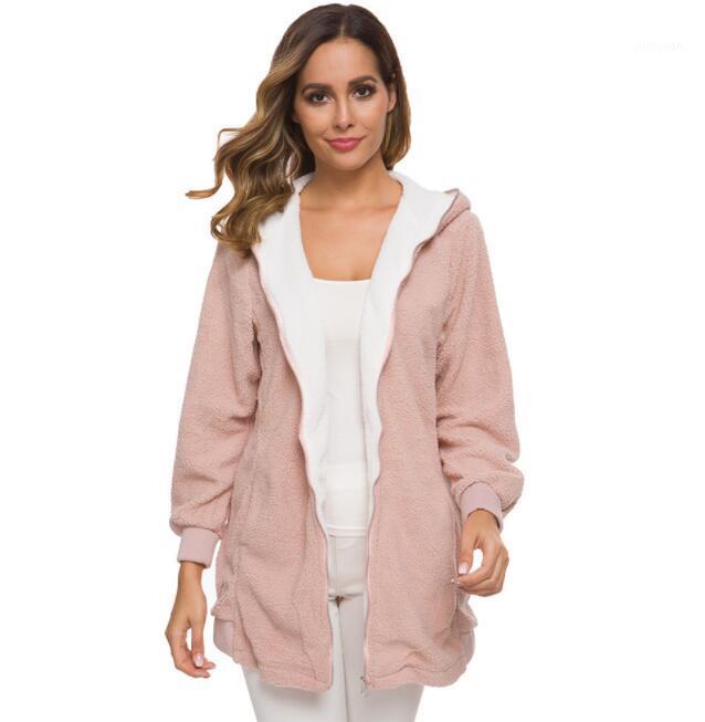 

Hot style European and American lamb hoodie in long style hoodie 2019 autumn/winter new plush coat woman1, Cowboy blue