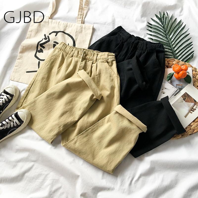 

GJBD indie Women' jeans 2021 Spring Streetwear y2k Solid color High waist jeans Simplicity e girl baggy Straight pants for, Black