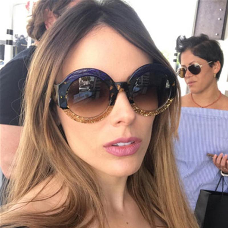 

Colorful Glitter round sunglasses 2020 luxury fashion brand designer Crystal Gradient red black green sun glasses men eyewear