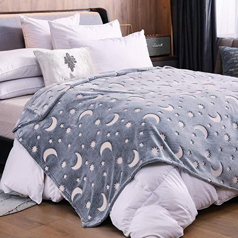 

Star Moon Pattern Noctilucous Fuzzy Flannel Blanket Warm Soft Fluffy Sofa Cover Bedspread Printing Fleece Plush Glow Blankets