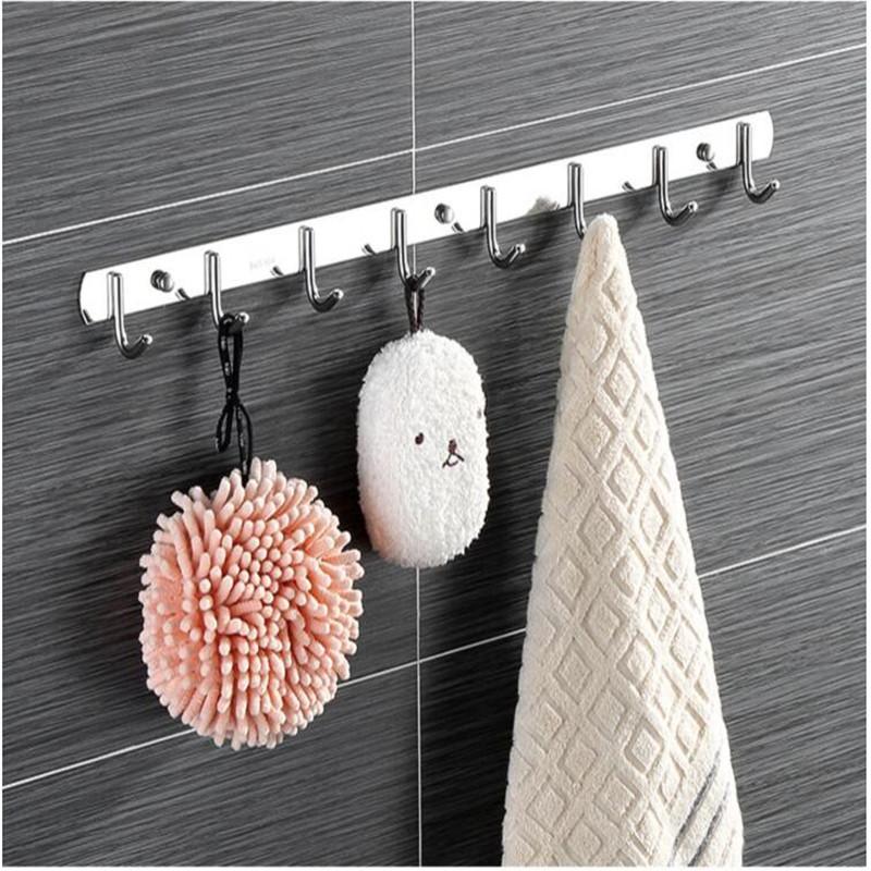 

wall Hook clothes hat hanger Key kitchen stainless steel row hook free punching bathroom towel wall hanging home accessories