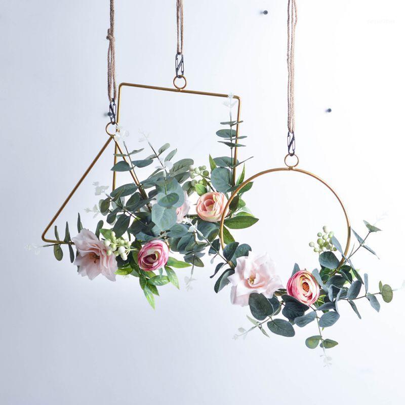

Hanging Geometric Metal Garland Home Wall Door Artificial Flowers Decoration Wedding Party Artificial Flowers Silk Wreaths1