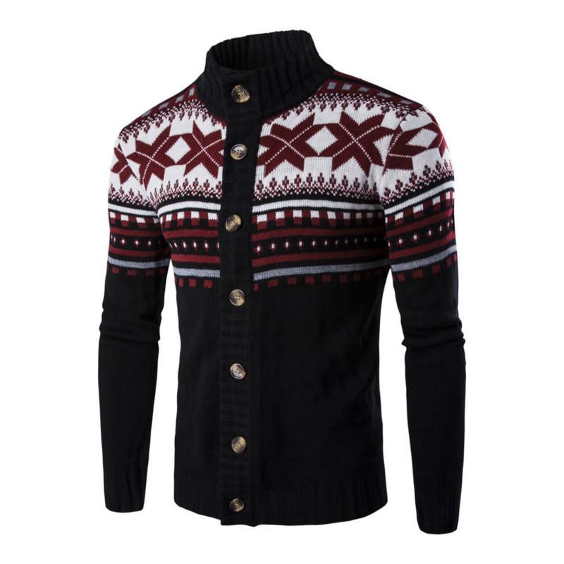

2020 Fashion Men Cardigan Sweaters Autumn Winter Warm Christmas Fashion Single Breasted Jacket Coat Casual Stand Collar Knitting, Black
