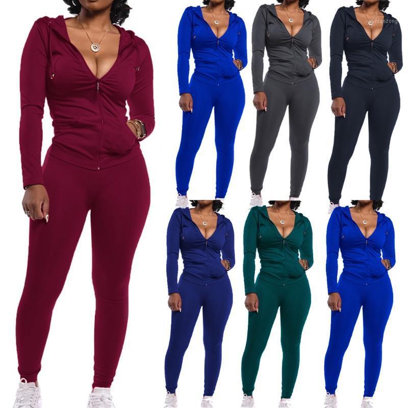 

Fashion Solid Casual Tracksuits Women's Sports 2 Pieces Autumn Winter Lady Split Long-Sleeve Hoodies+Pants Female Clothes 20201, As photo