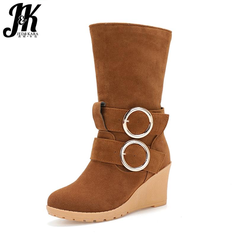 

JK Mid Calf Platform Women Boots Round Toe Cross Tied Footwear High Heels Female Snow Boots Flock Shoes Woman Winter 2020 New, Black short plush