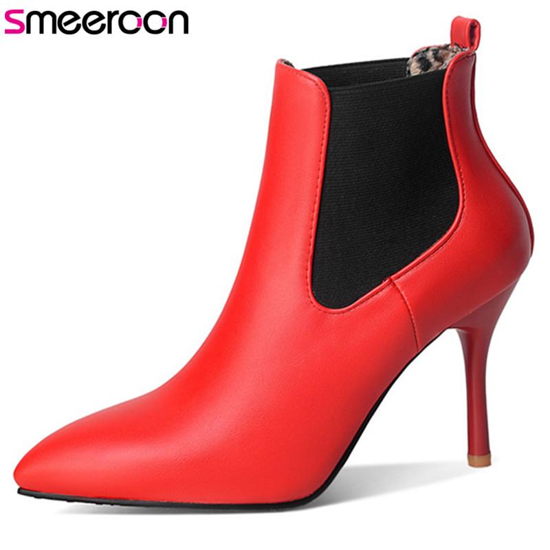 

Smeeroon 2020 hot sale office dress shoes women boots slip on pointed toe thin high heel boots autumn winter ankle women, Black