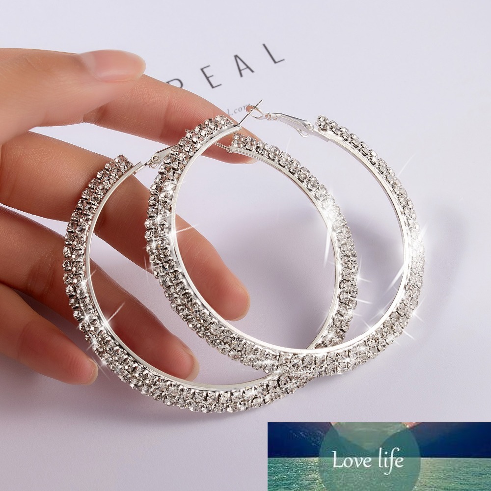 

Big Crystal Hoop Earrings Classic Full Rhinestone Circle Earring Silver Color Exaggerated Oversize Earrings for Women Party Gift