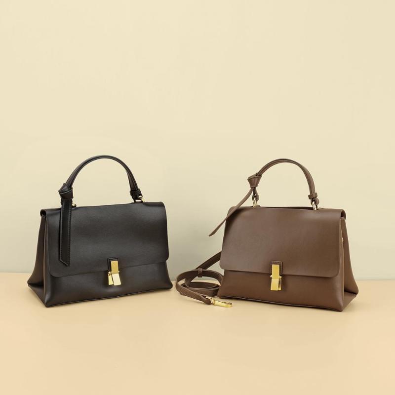 

Retro niche bag 2021 new 100% leather luxury female bag high-end handbag temperament goddess messenger, Black